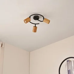Lindby loftspot Stralino, 3 lyskilder, Ø31cm, træ, GU10
