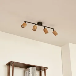 Lindby loftspot Stralino, 4 lyskilder, længde 60 cm, træ
