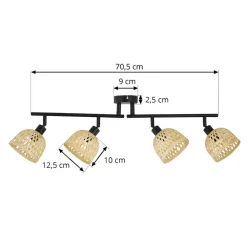 Lindby loftspot Youstin, 70,5 cm lang, bambus 4-lys, E14