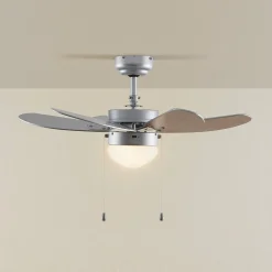 Lindby loftventilator med lys Minja, sølv, støjsvag, 78 cm
