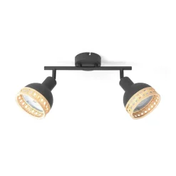Lindby Lonnaris spotlight, rattan, sort, 2 lyskilder.