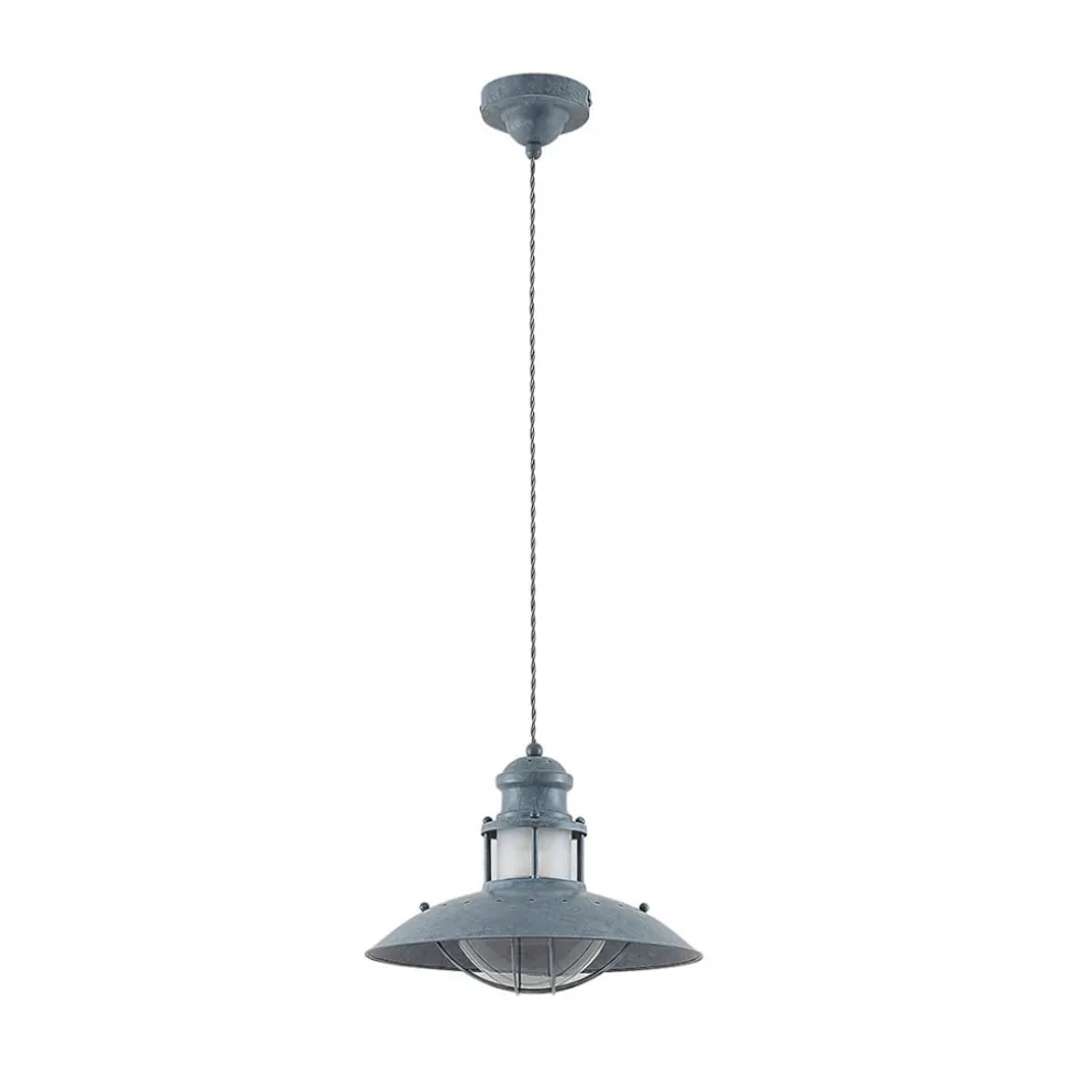 Lindby Louisanne pendellampe, Ø35cm, grågrøn, metal, glas