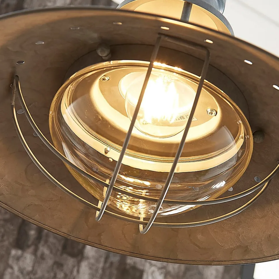Lindby Louisanne pendellampe, Ø35cm, grågrøn, metal, glas