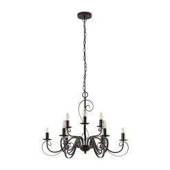Lindby lysekrone Caleb, 9 lyskilder, rustfarvet, metal, E14