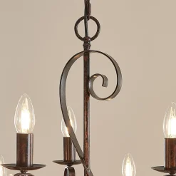 Lindby lysekrone Caleb, 9 lyskilder, rustfarvet, metal, E14