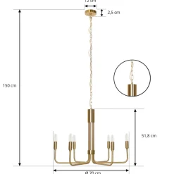 Lindby lysekrone Elanova, messing, 6 lyskilder, Ø 70 cm, E14