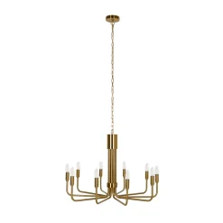 Lindby lysekrone Elanova, messing, 10 lyskilder, Ø 80 cm, E14