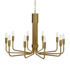 Lindby lysekrone Elanova, messing, 10 lyskilder, Ø 80 cm, E14