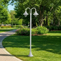 Lindby Madea udendørslampe, hvid, 2 lyskilder, 213 cm, E27, IP44