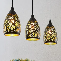 Lindby Marcello pendellampe, 75 cm, 3 lyskilder, sort-guld