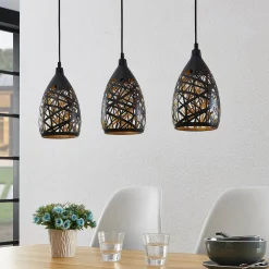 Lindby Marcello pendellampe, 75 cm, 3 lyskilder, sort-guld