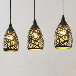 Lindby Marcello pendellampe, 75 cm, 3 lyskilder, sort-guld