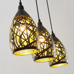 Lindby Marcello pendellampe, 75 cm, 3 lyskilder, sort-guld