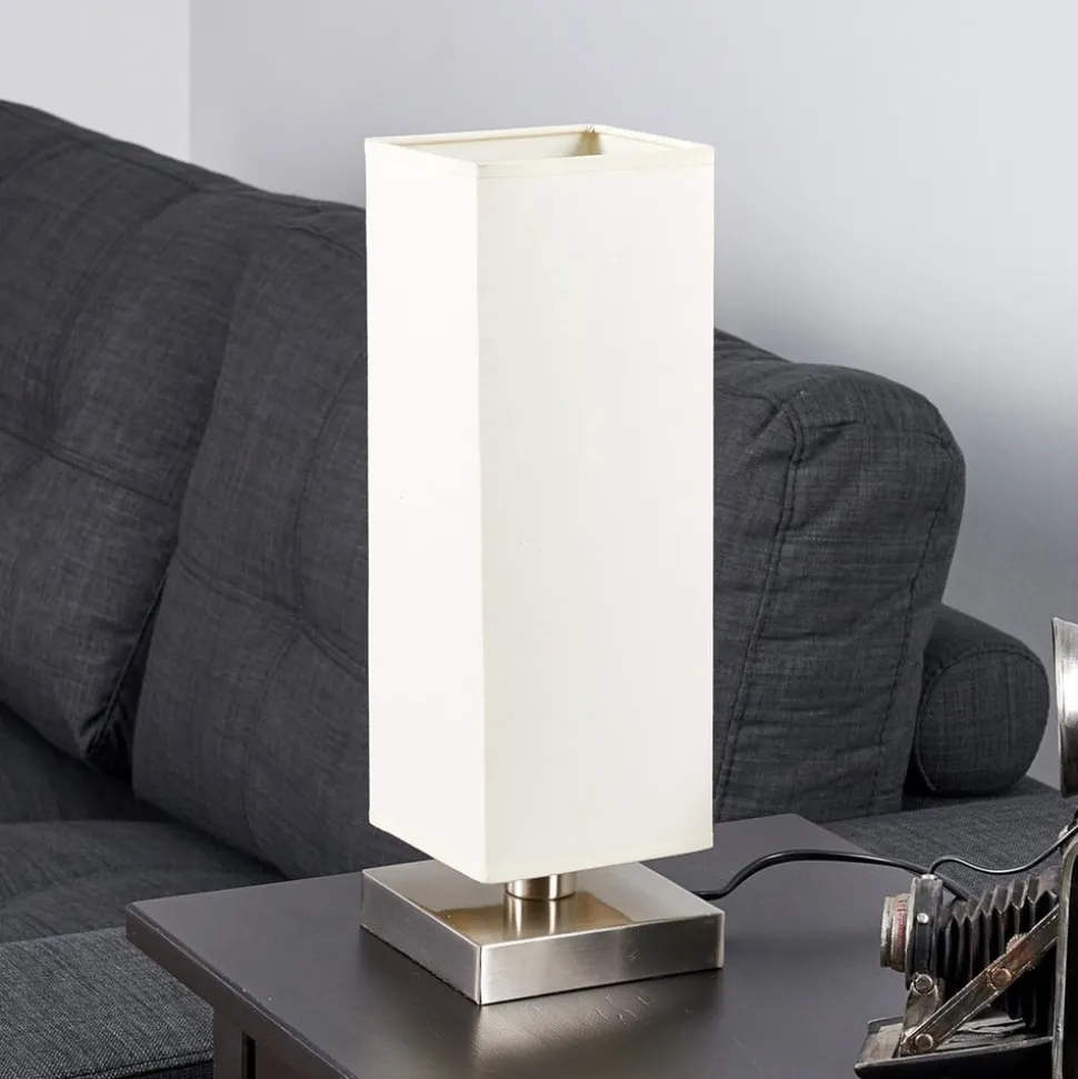 Lindby Martje bordlampe, højde 35 cm, hvid, tekstil, metal