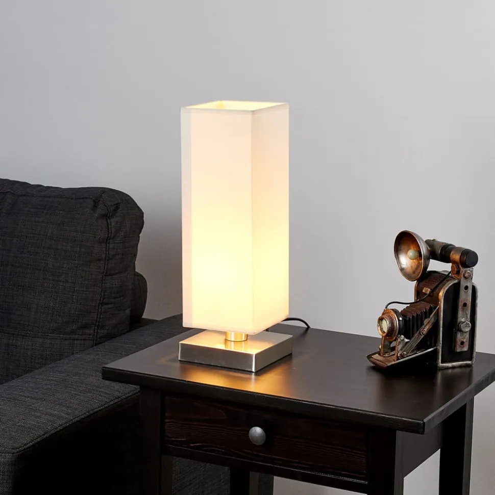 Lindby Martje bordlampe, højde 35 cm, hvid, tekstil, metal