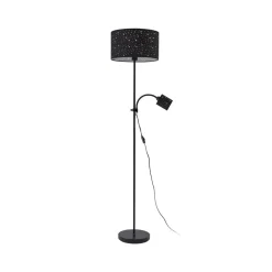 Lindby Melanie gulvlampe, sort, stof, Ø 36 cm, 2 lyskilder.