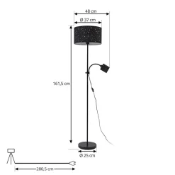 Lindby Melanie gulvlampe, sort, stof, Ø 36 cm, 2 lyskilder.