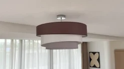 Lindby Melia loftlampe, brun/grå, tekstil, Ø 56cm