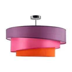 Lindby Melia loftlampe, lilla/pink/orange, tekstil, Ø56cm