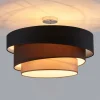 Lindby Melia loftlampe, sort/brun, tekstil, Ø 56cm