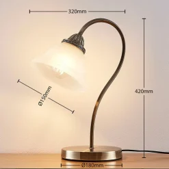 Lindby Mialina bordlampe, 42 cm, hvid, glas, metal