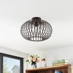 Lindby Nahele loftlampe, brun, metal, Ø 40 cm, E27