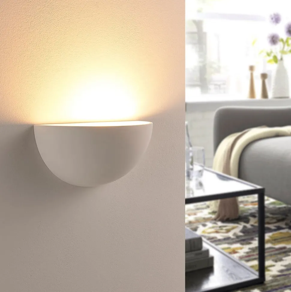 Lindby Narin uplight væglampe, hvid, gips, halvcirkelformet, 28 cm