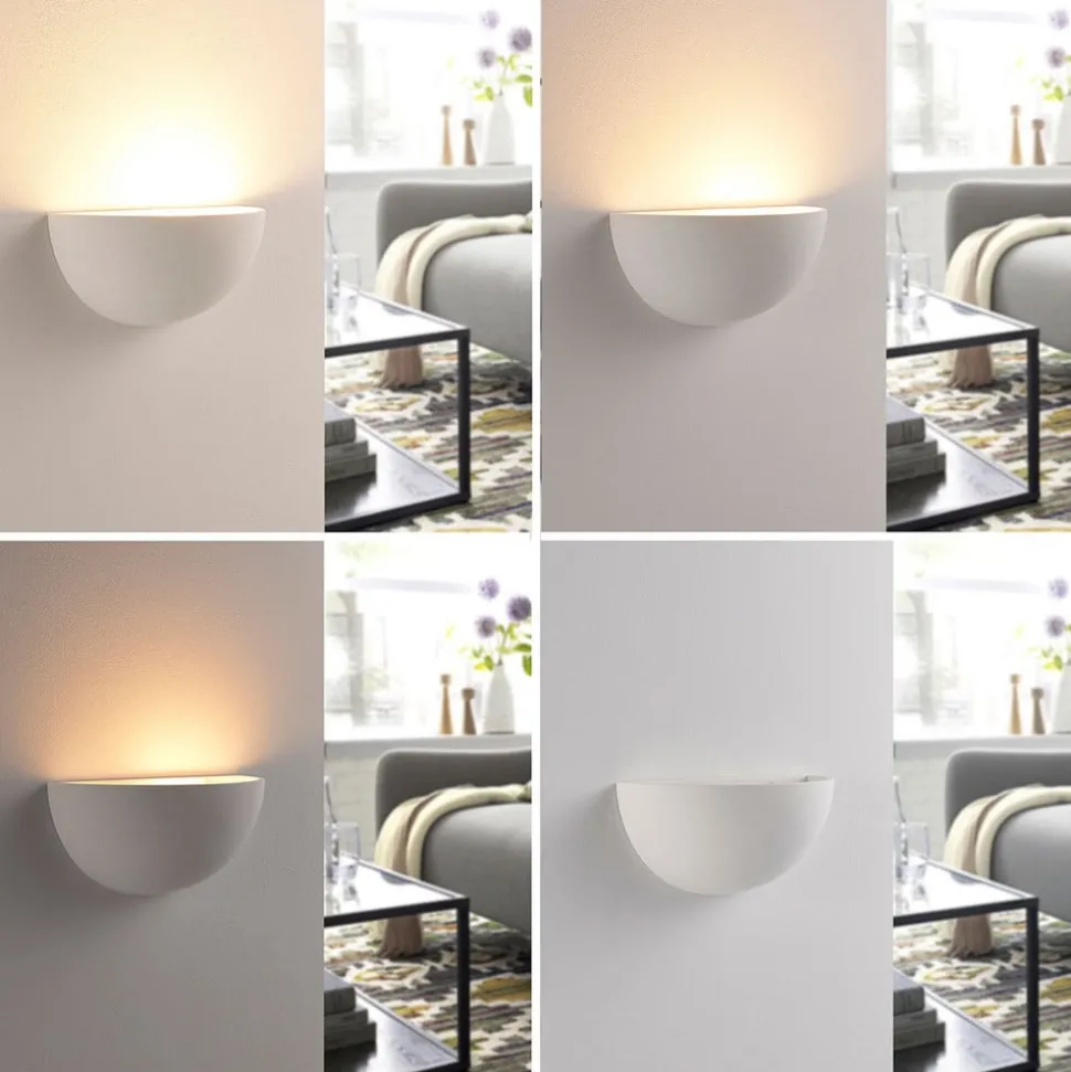 Lindby Narin uplight væglampe, hvid, gips, halvcirkelformet, 28 cm