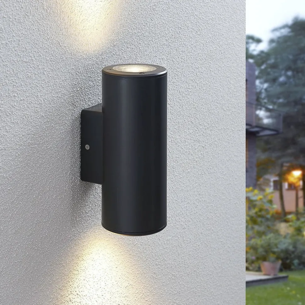 Lindby Nati udendørs væglampe, 22 cm, antracit, IP54, rund