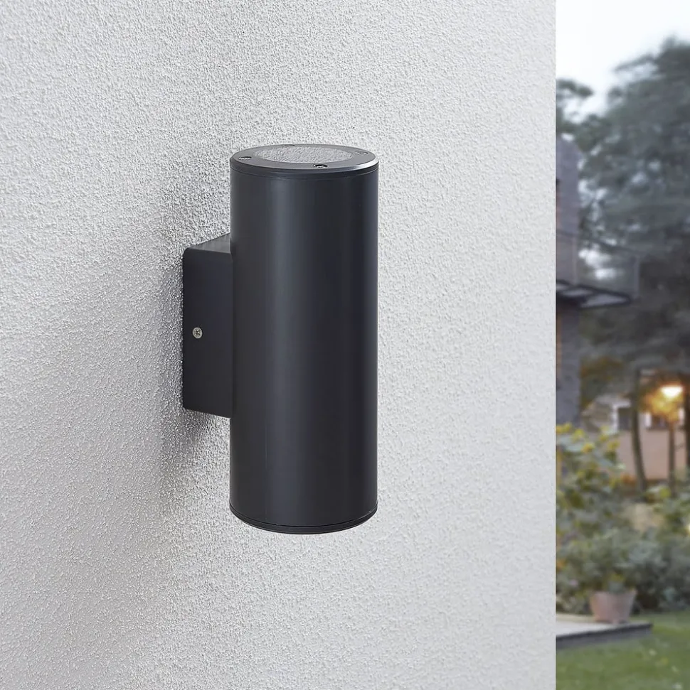 Lindby Nati udendørs væglampe, 22 cm, antracit, IP54, rund