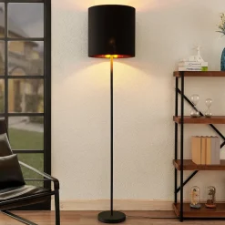 Lindby Nymar gulvlampe, tekstil, sort-guld