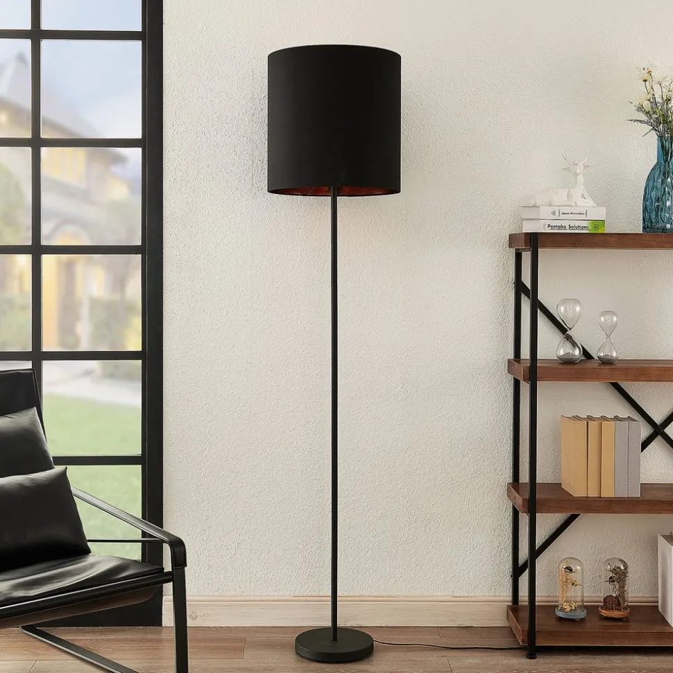 Lindby Nymar gulvlampe, tekstil, sort-guld