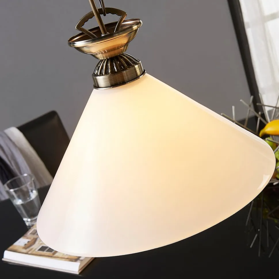 Lindby Otis pendellampe, Ø 30 cm, hvid, glas, kegle, E27