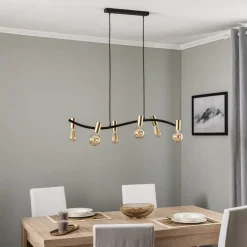 Lindby-pendel Anito, sort/guld, metal, 100 cm, E27