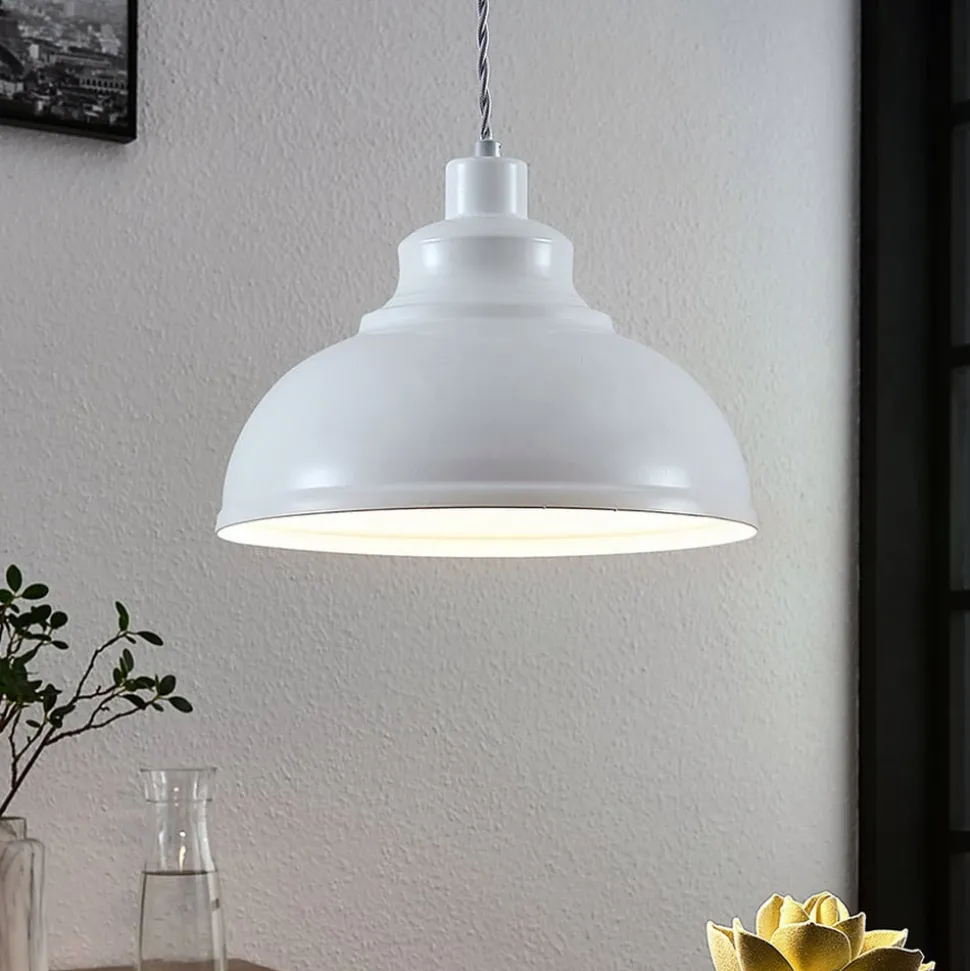 Lindby pendellampe Albertine, 29 cm, hvid, metal