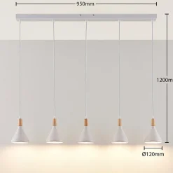 Lindby pendellampe Arina, 100 cm, hvid, 5 lyskilder, E14
