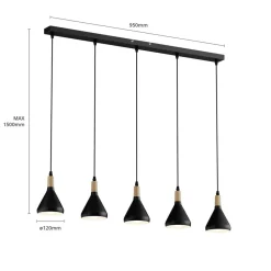 Lindby pendellampe Arina, 100 cm, sort, 5 lyskilder