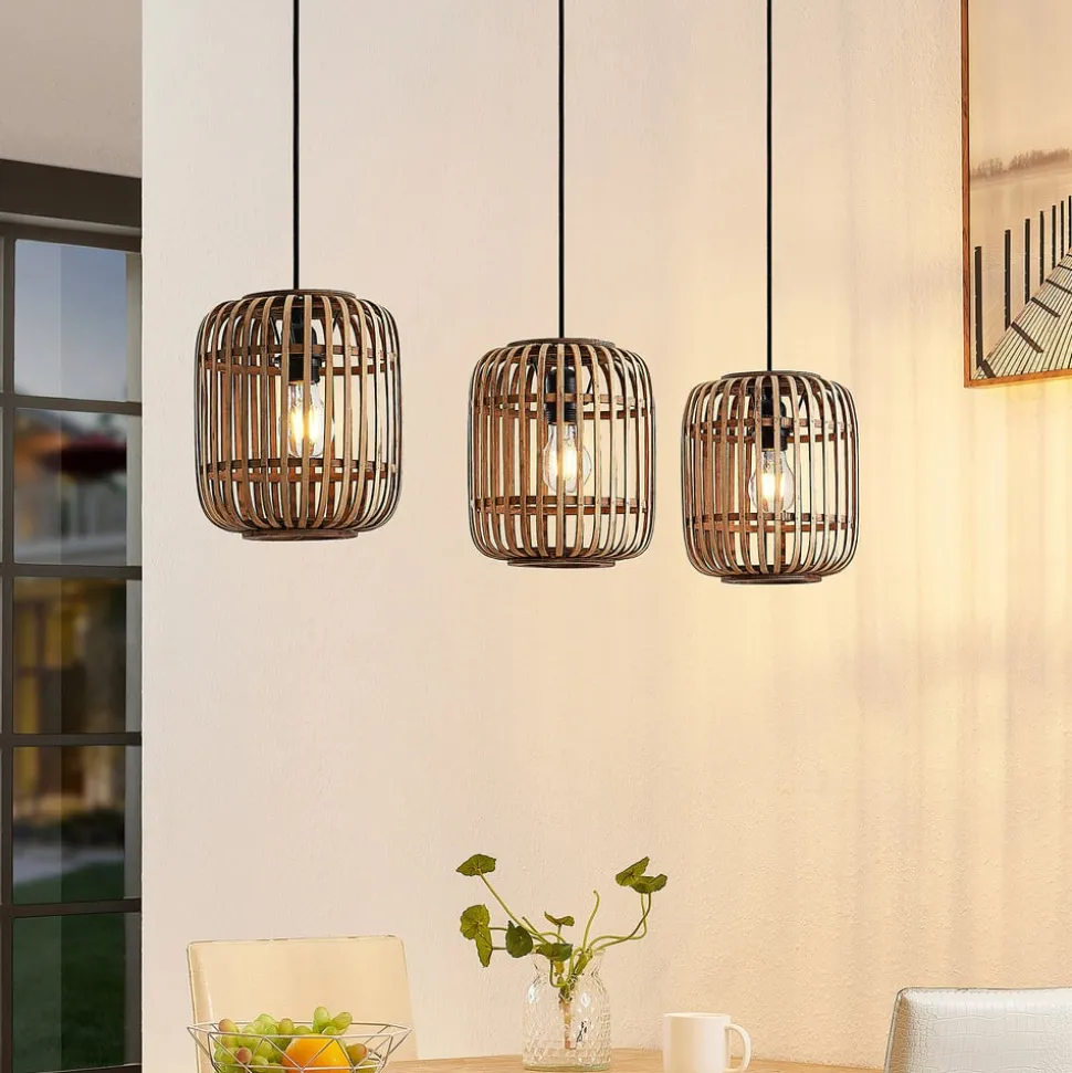 Lindby pendellampe Canyana, natur, 3 lyskilder, rattan, 105 cm