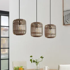 Lindby pendellampe Canyana, natur, 3 lyskilder, rattan, 105 cm