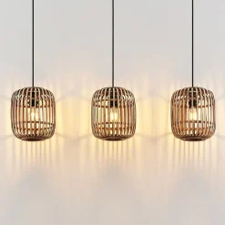 Lindby pendellampe Canyana, natur, 3 lyskilder, rattan, 105 cm