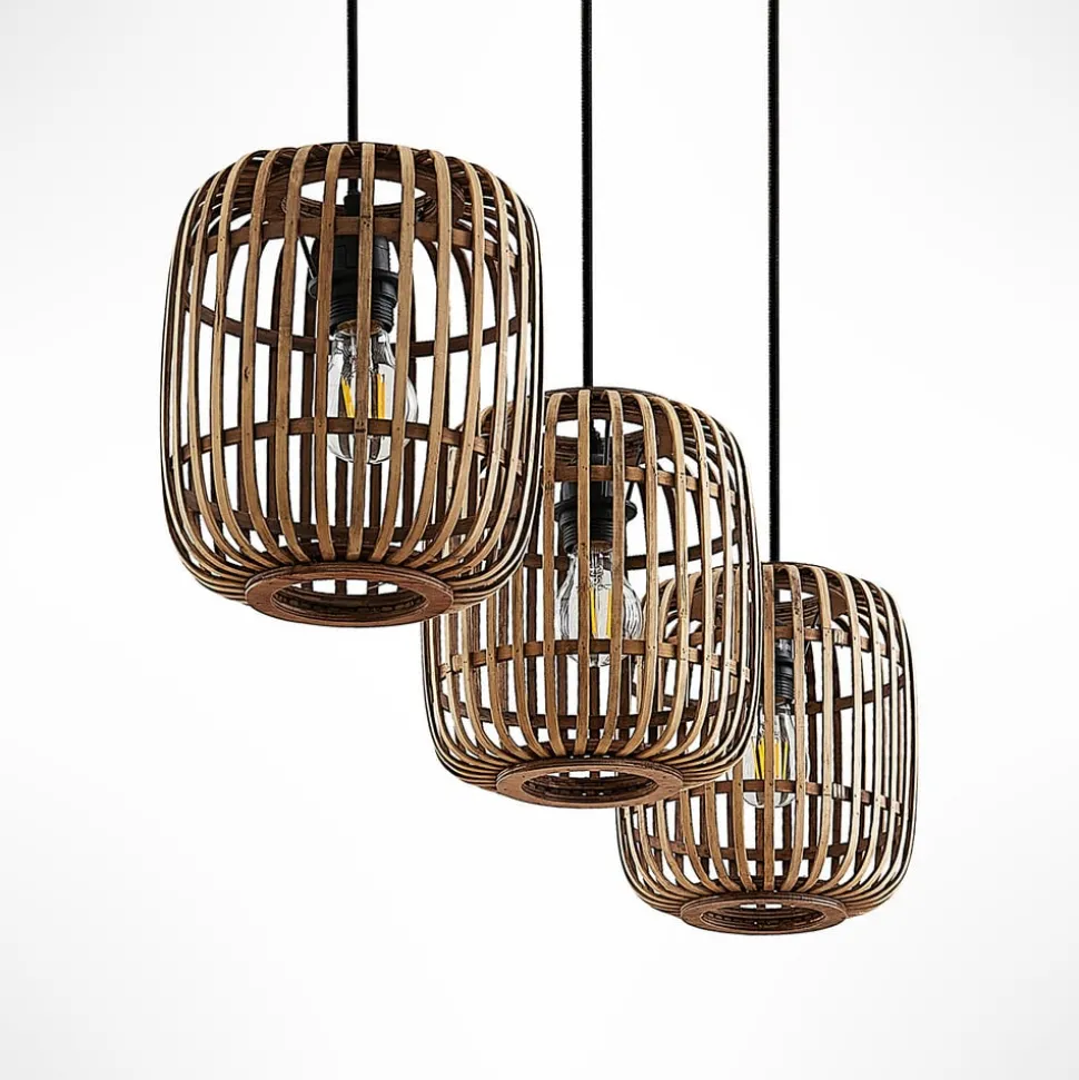 Lindby pendellampe Canyana, natur, 3 lyskilder, rattan, 105 cm