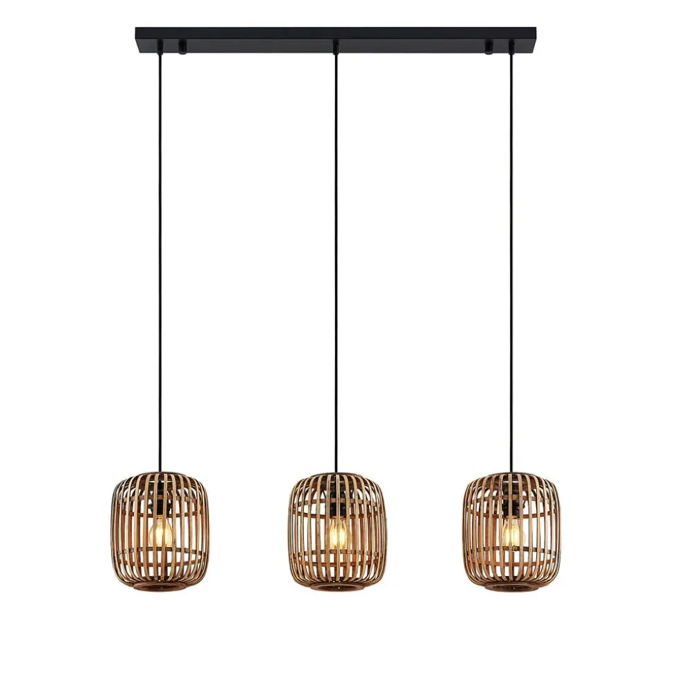 Lindby pendellampe Canyana, natur, 3 lyskilder, rattan, 105 cm