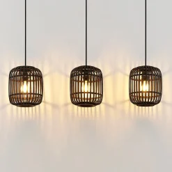 Lindby pendellampe Canyana, sort, 3-lys, rattan, 105 cm