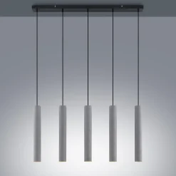 Lindby pendellampe Concretto, 100 cm, grå, 5 lyskilder, beton