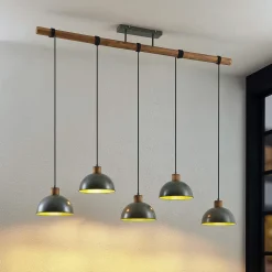 Lindby pendellampe Durbis, 149 cm, sort, 5 lyskilder, træ