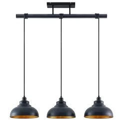Lindby pendellampe Emna, 3 lyskilder, sort/guld, metal, 101 cm