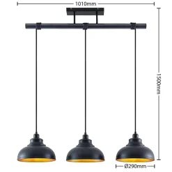 Lindby pendellampe Emna, 3 lyskilder, sort/guld, metal, 101 cm