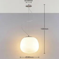 Lindby pendellampe Ginevra, Ø 38 cm, hvid, glas, E27