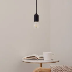 Lindby pendellampe Hattie, sort, Ø 4,7 cm, metal, E27