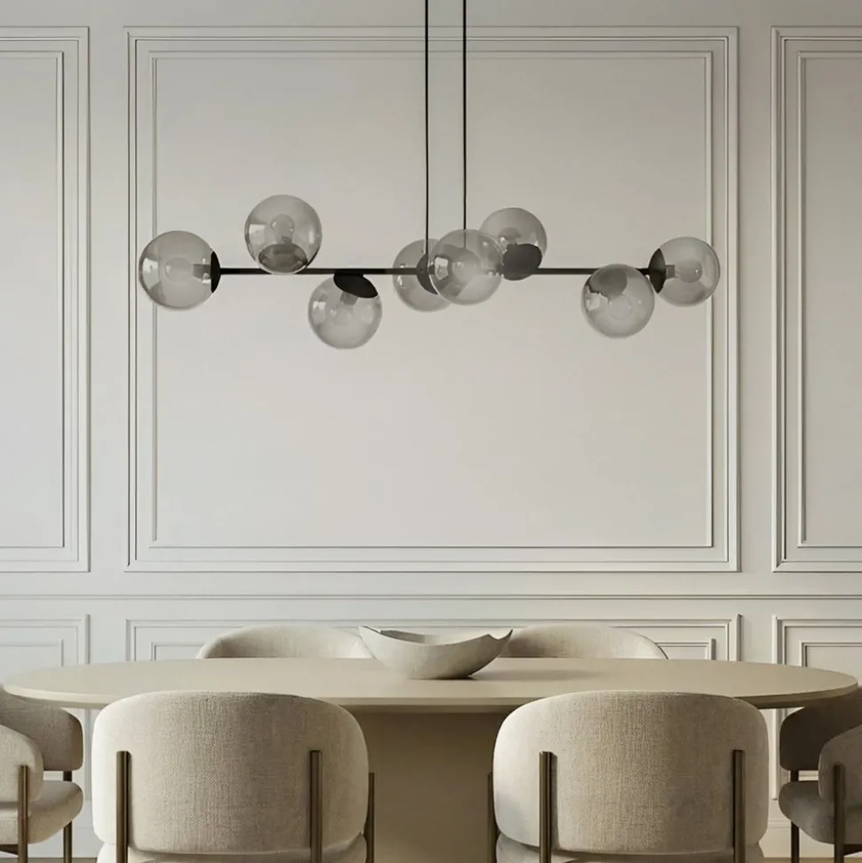 Lindby pendellampe Isamer, røggrå, 130 cm, globus
